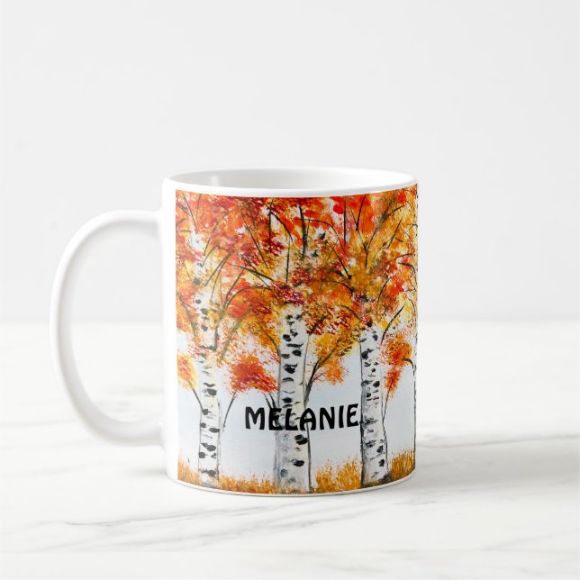 Taza De Café Aves acuáticas Árboles otoño hojas naranjas otoño (Izquierda)