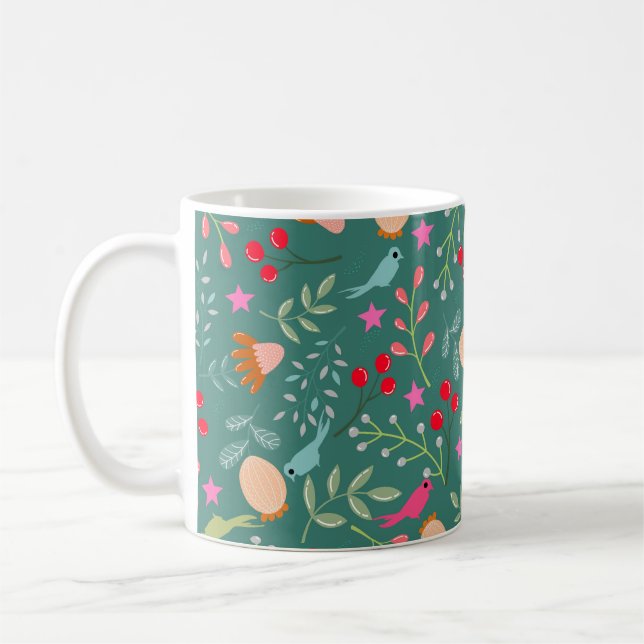 Taza De Café Aves alegres Navidades verdes (Izquierda)