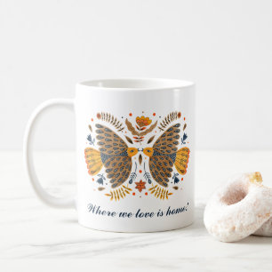Taza De Café Aves amorosas El día de San Valentín de arte folcl