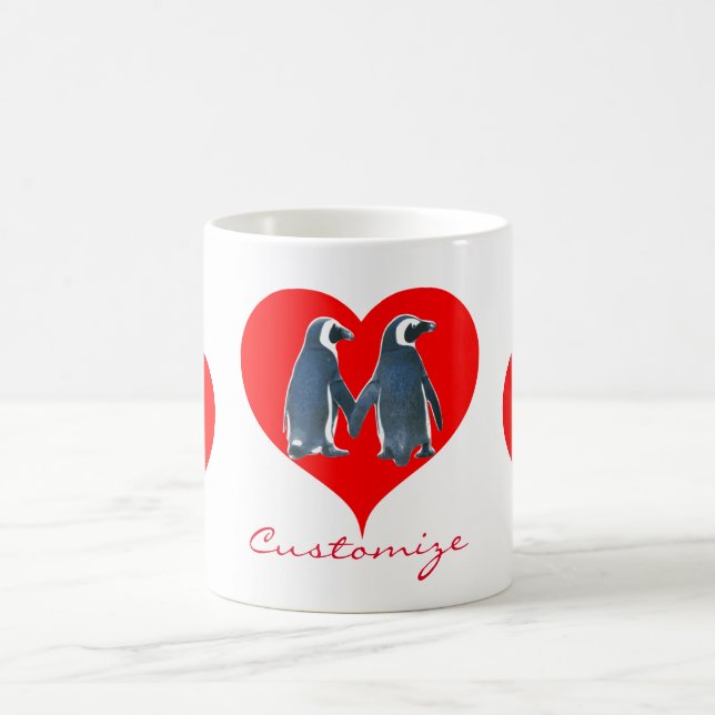 Taza De Café Aves amorosas Pingüino Pareja Corazón Rojo Thunder (Centro)