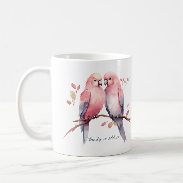Taza De Café Aves amorosas rosas El día de San Valentín Café Mu (Izquierda)