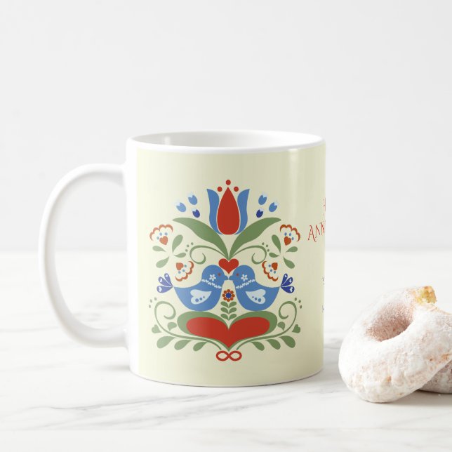 Taza De Café Aves amorosas y flores (Con donut)
