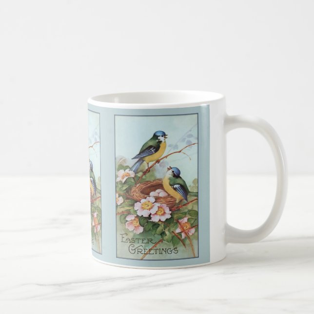 Taza De Café Aves Azules Vintage Pascua (Derecha)