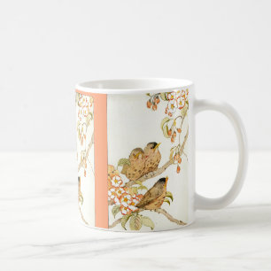 Taza De Café Aves bebés y flores de manzana