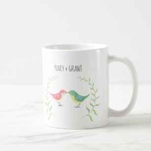 Taza De Café Aves besando Cute Woodland Amor Aves Nombre de cos