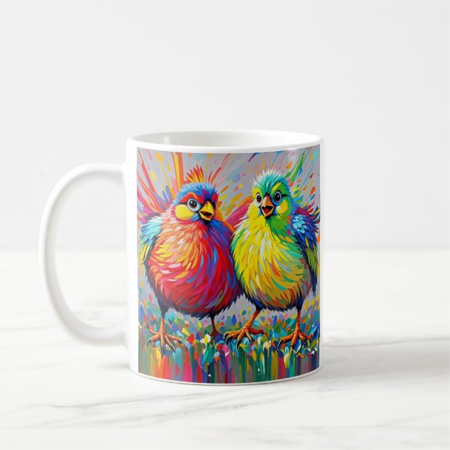 Taza De Café Aves colorido arte abstracto gordo gigante lindo (Izquierda)