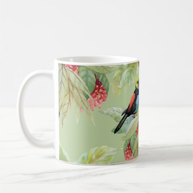 Taza De Café Aves con flores de verano: patrón tropical (Izquierda)