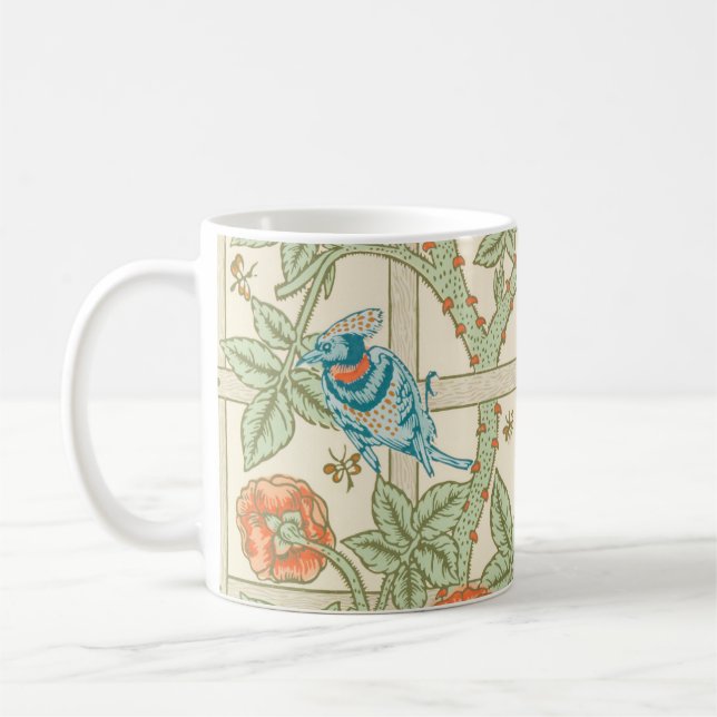 Taza De Café Aves con motivos de Trellis William Morris Floral (Izquierda)