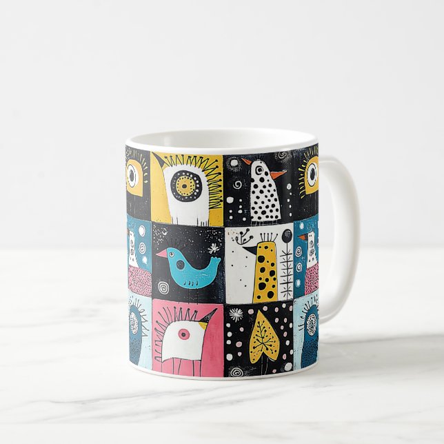 Taza De Café Aves cósmicas y sueños de doodle (Anverso derecho)