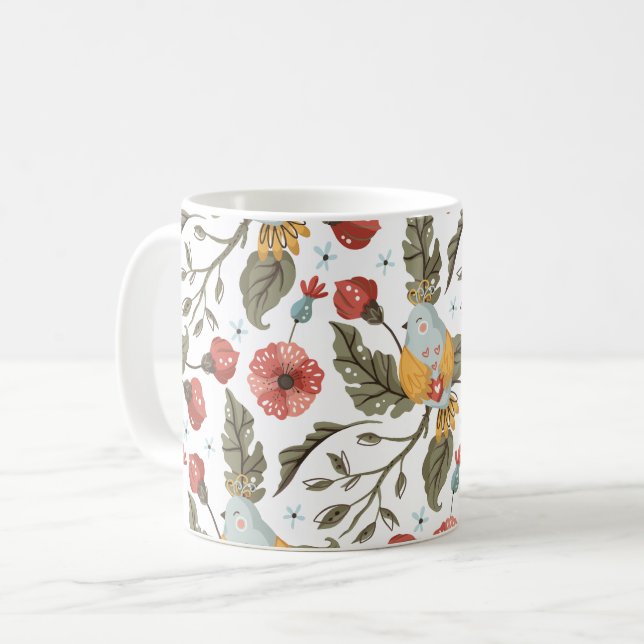 Taza De Café Aves de amor floral Patrón bohemio (Anverso izquierdo)