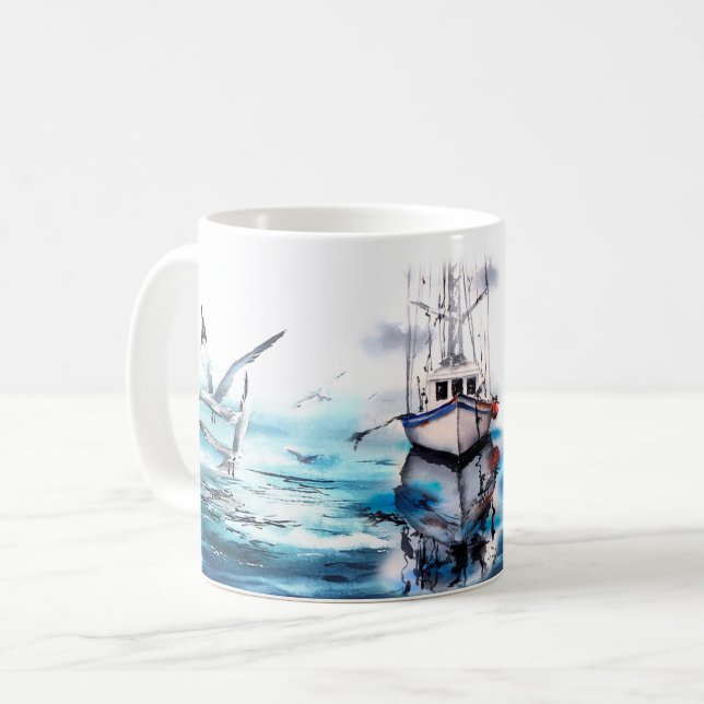Taza De Café Aves De Barco De Mar (Anverso izquierdo)