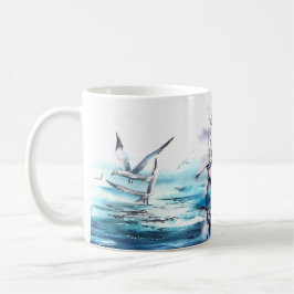 Taza De Café Aves De Barco De Mar