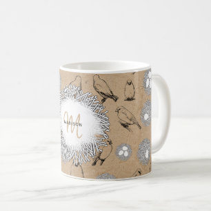 Taza De Café Aves de época y Nest Rustic Kraft Brown