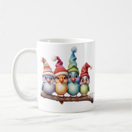 Taza De Café Aves de fantasía con gorras Navidades.