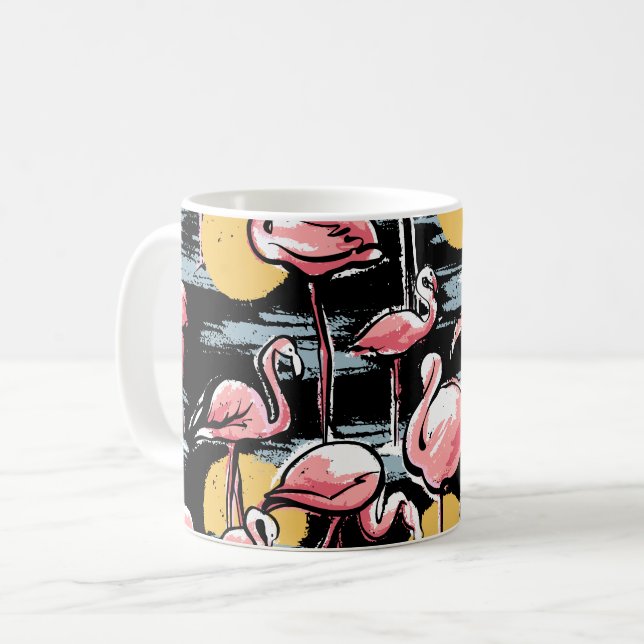 Taza De Café Aves de flamenco rosado y puesta de sol | Tango tr (Anverso izquierdo)