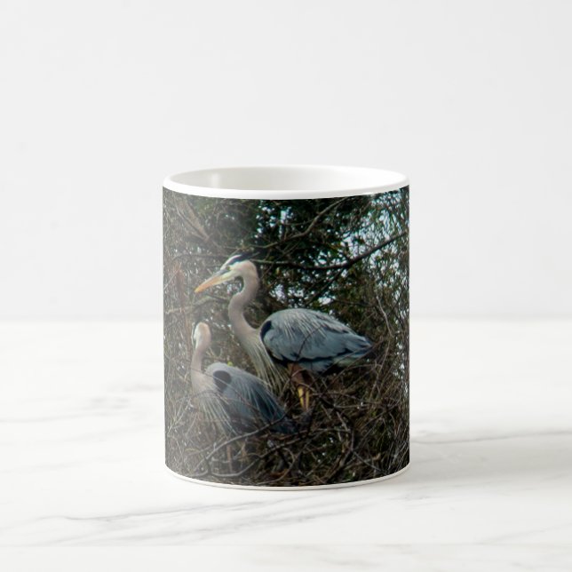 Taza De Café Aves de garza azul nido en árboles (Centro)