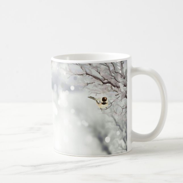 Taza De Café Aves de invierno de árboles fríos y pollos grises (Derecha)