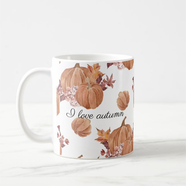 Taza De Café Aves de otoño flores y hojas acuarela (Izquierda)