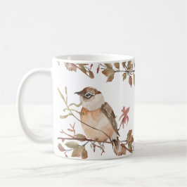 Taza De Café Aves de otoño flores y hojas acuarela