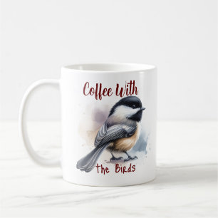Taza De Café Aves de tapa negra acuarela Personalizar