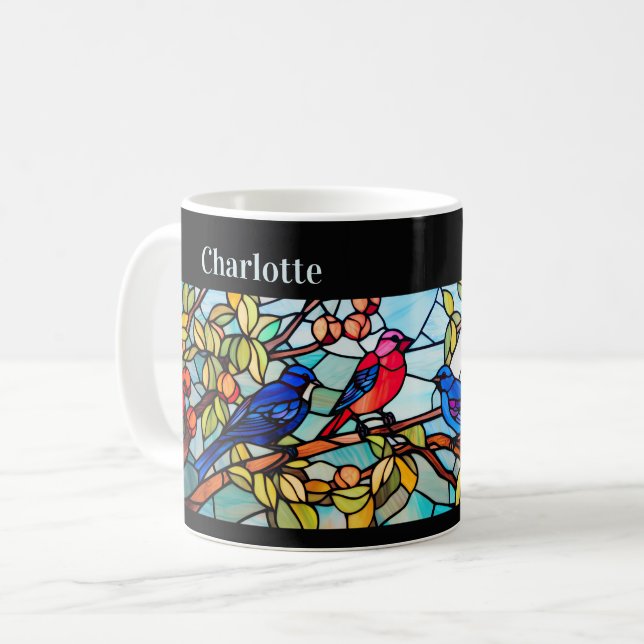 Taza De Café Aves de vidrio manchado Art Deco personalizadas (Anverso izquierdo)