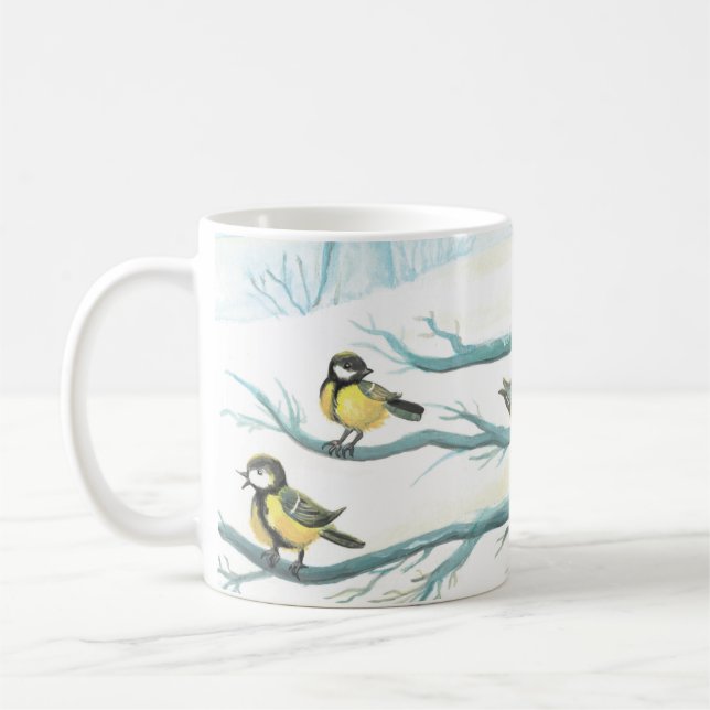 Taza De Café Aves en invierno de nieve blanca (Izquierda)