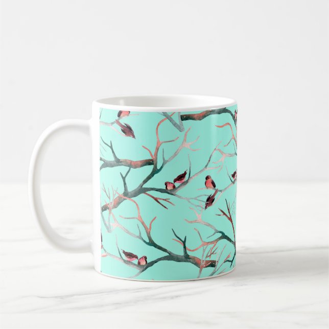 Taza De Café Aves en las ramas de los árboles acuarela pintadas (Izquierda)