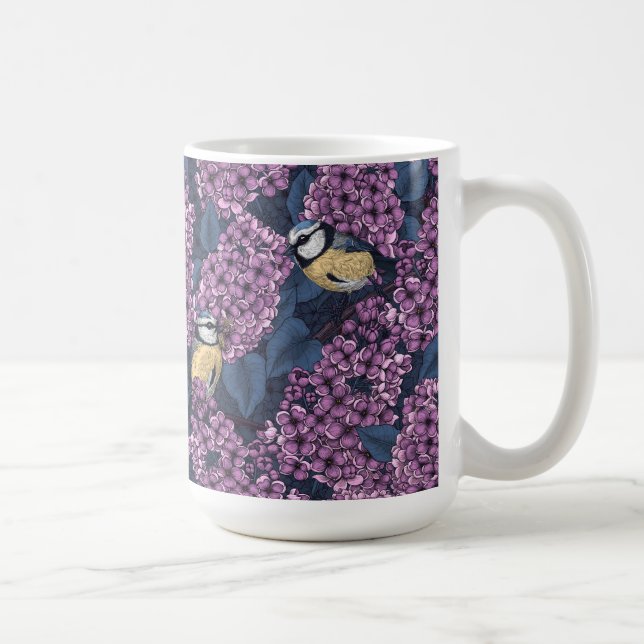 Taza De Café Aves en un jardín lila violeta (Derecha)