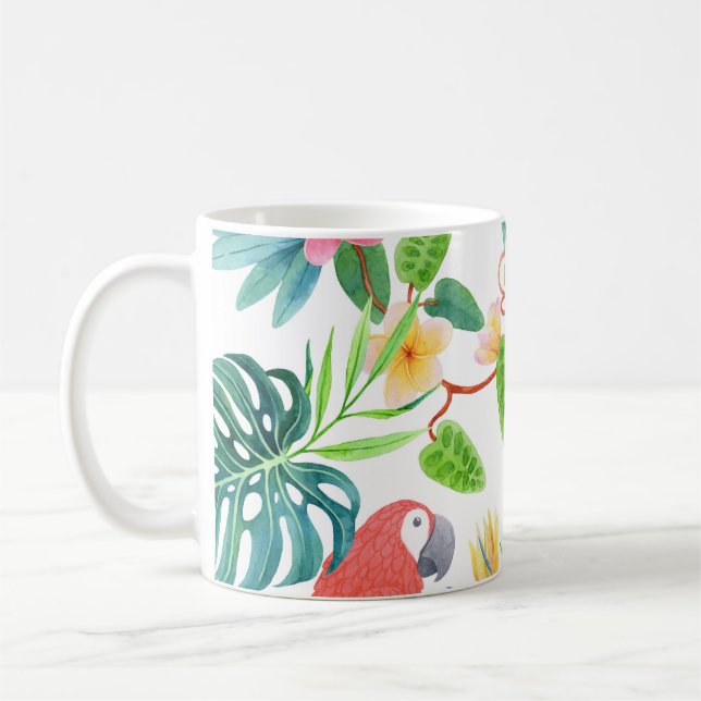 Taza De Café Aves exóticas, acuarela de selva tropical sin cost (Izquierda)