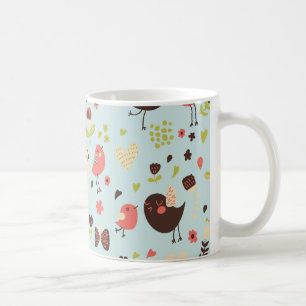 Taza De Café Aves felices en campos de flores