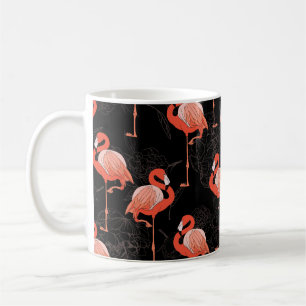 Taza De Café Aves Flamingos: Diseño Textil Vintage