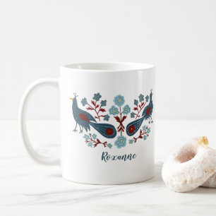 Taza De Café Aves Flores Boho Diseño PERSONALIZADO