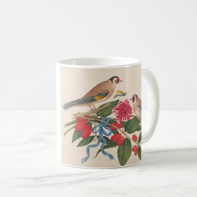 Taza De Café Aves marrones con flores y mariposa (Anverso derecho)