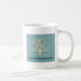 Taza De Café Aves Naranjas modernas en un gran Ilustracion arbo