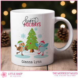 Taza De Café Aves Patinando sobre Hielo Navidad Personalizada