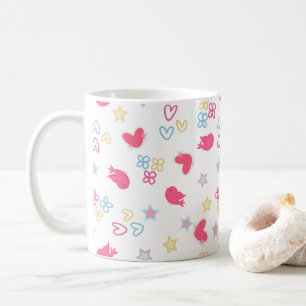 Taza De Café Aves rosadas y corazones de amor