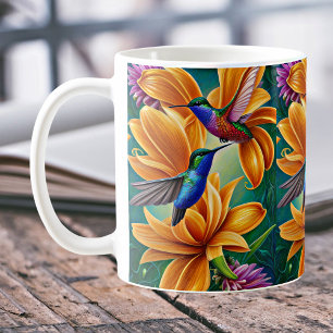 Taza De Café Aves tartamudeadas en flores de Naranja
