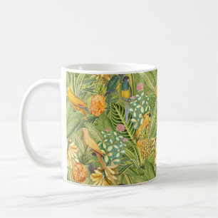 Taza De Café Aves tropicales de época amarillas en el paraíso d