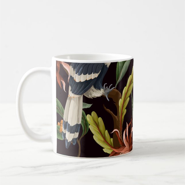 Taza De Café Aves tropicales: Hojas y flores de época (Izquierda)