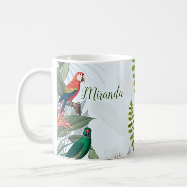 Taza De Café Aves tropicales loros y follaje (Izquierda)