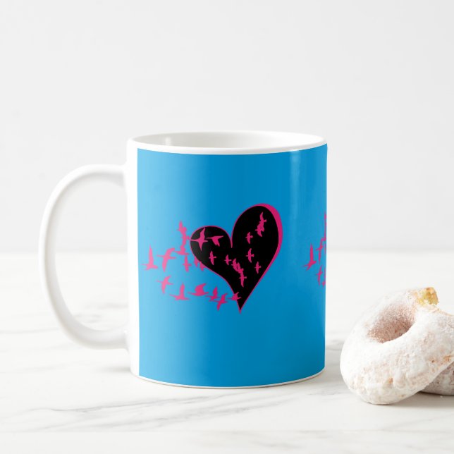 Taza De Café Aves y corazón de amor (Con donut)