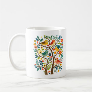 Taza De Café Aves y flores Arte folclórico escandinavo