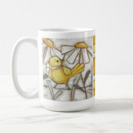 Taza De Café Aves y flores - Aves y rayas amarillas