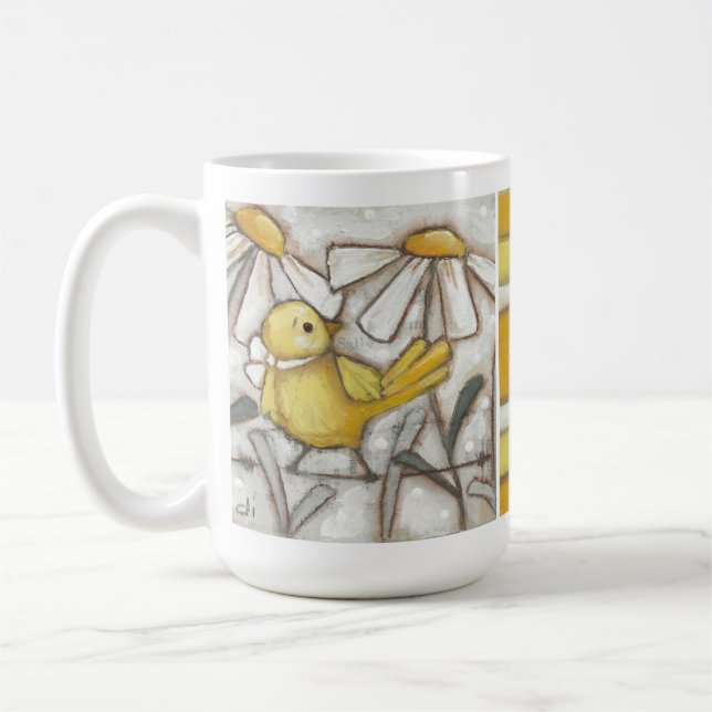 Taza De Café Aves y flores - Aves y rayas amarillas (Izquierda)