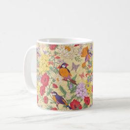 Taza De Café Aves y flores de colores