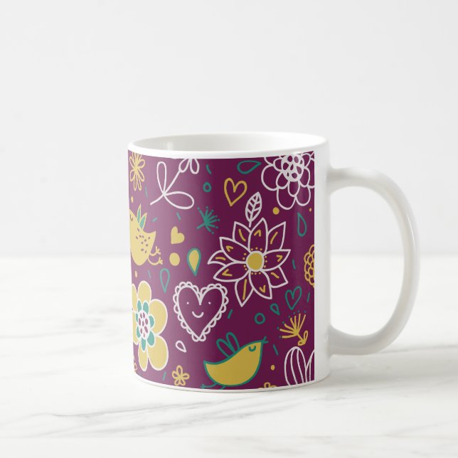 Taza De Café Aves y flores singulares de vino (Derecha)
