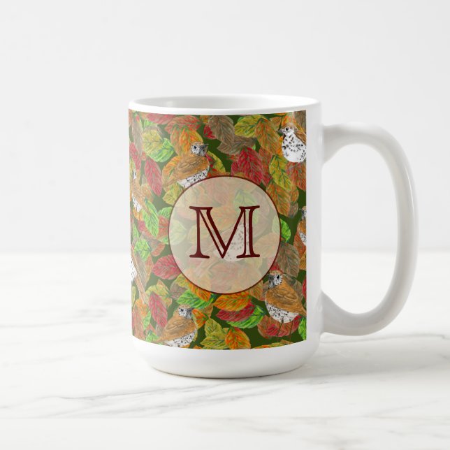 Taza De Café Aves y hojas de otoño monograma inicial personaliz (Derecha)