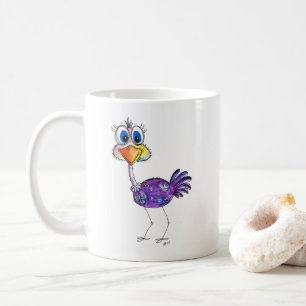 Taza De Café Avestruz Morada Feliz y Caprichosa