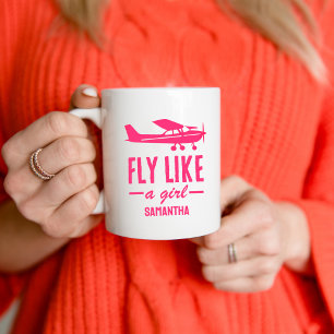 Taza De Café Aviación femenina Avión rosa lindo vuela como una 