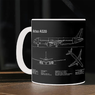 Taza De Café Avión Airbus A320 en Dibujo de Plano Director